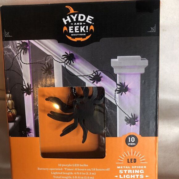 10 ct LED Black Metal Spider Halloween String Lights Purple - Hyde & EEK W/Timer - Picture 6 of 10